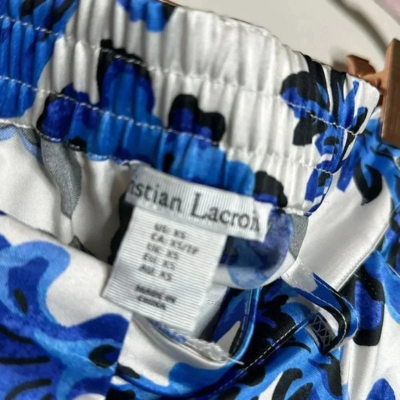 Christian Lacroix Wide Leg Pants  White Printed High-Rise Slit Pockets - Picture 7 of 9